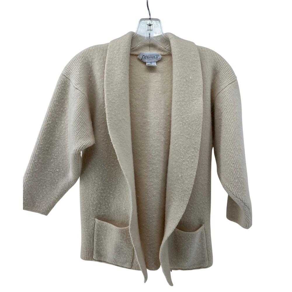 Vintage Side Effects Cream Lambswool Angora Shawl Collar‎ Cardigan Sweater Small